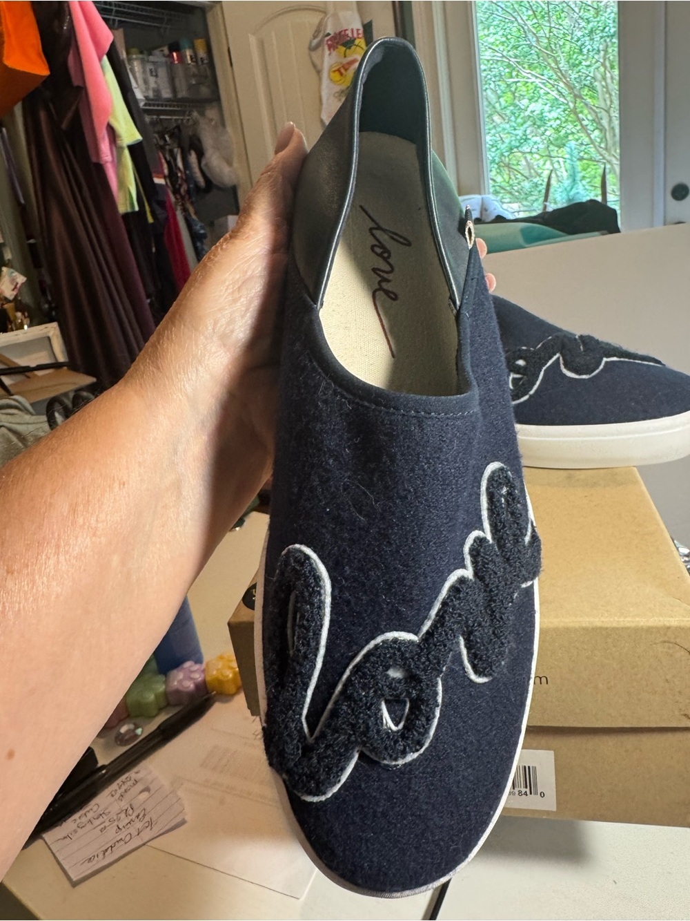 Ellen Degeneres Navy Joland Sneaker with Script Appliqué “Love” NIB - Picture 3 of 12